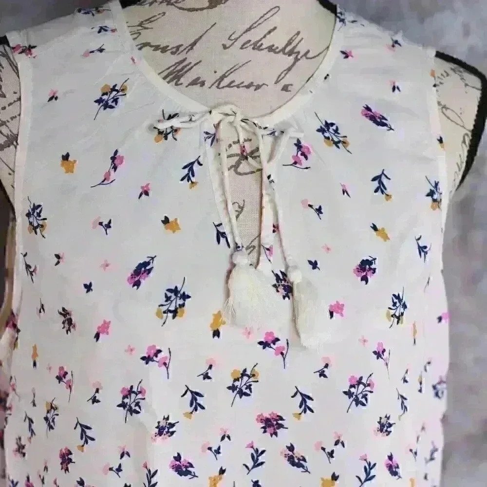 Old Navy Size L floral peasant blouse pink/gold florwers cream top - Picture 6 of 13